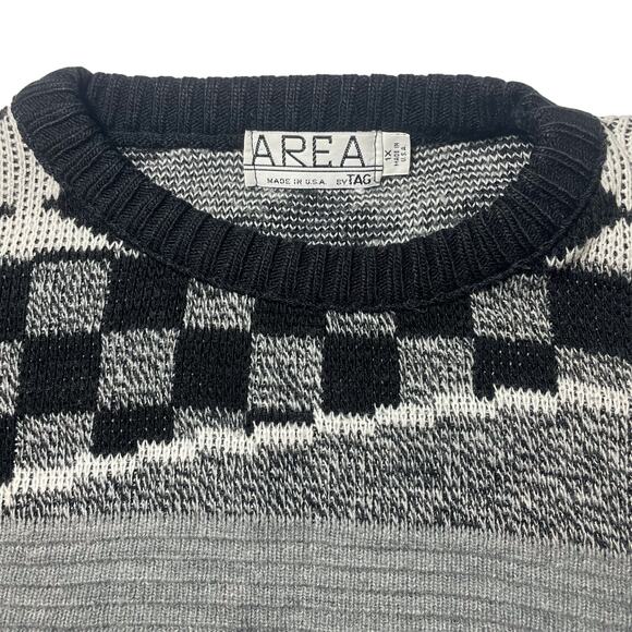 Vintage Area by Tag Knit Grandpa Sweater Retro Geometric Black White USA Size 1X - Picture 2 of 8